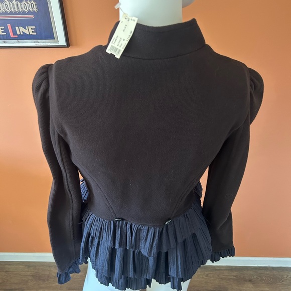 NWT FREE PEOPLE military style black women’s ruffled blazer - Picture 9 of 11